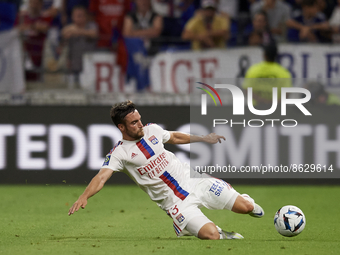 Nicolas Tagliafico of Olympique Lyonnais in action during the Ligue 1 match between Olympique Lyonnais and AC Ajaccio at Groupama Stadium on...