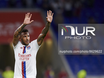 Corentin Tolisso of Olympique Lyonnais celebrates victory after the Ligue 1 match between Olympique Lyonnais and AC Ajaccio at Groupama Stad...