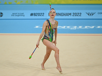 Anna Sokolova of Cyprus with the clubs during the Rhythmic Gymnastics Individual All-Around Final at the Utilita Arena during the Birmingham...