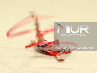 Suzanna Shahbazian of Canada with the ribbon during the Rhythmic Gymnastics Individual All-Around Final at the Utilita Arena during the Birm...