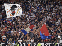 Olympique Lyonnais supporters during the Ligue 1 match between Olympique Lyonnais and AC Ajaccio at Groupama Stadium on August 5, 2022 in Ly...