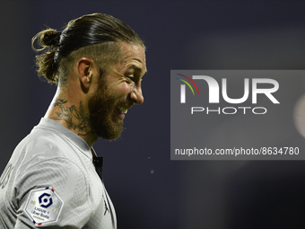 Sergio Ramos of PSG during the Ligue 1 match between Clermont Foot and Paris Saint-Germain at Stade Gabriel Montpied on August 6, 2022 in Cl...