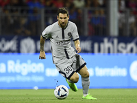 Lionel Messi of PSG in action during the Ligue 1 match between Clermont Foot and Paris Saint-Germain at Stade Gabriel Montpied on August 6,...