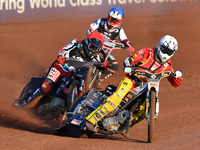 Dan Thompson (Guest) of Kent ‘Iwade Garage’ Royals leads Jack Smith (Captain) of Belle Vue ‘Cool Running’ Colts and Sam Hagon (Guest) of Bel...