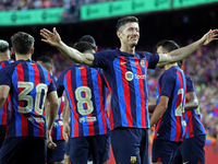 Robert Lewandowski goal celebration during the match between FC Barcelona and Pumas UNAM, corresponding to the Joan Gamper tropphy, played a...