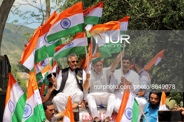 BJp Leaders Sunil Sharma and Anwar Khan in Baramulla. BJP workers held Tri-Color (Tiranga) Rally in Baramulla Jammu and Kashmir India on 10...