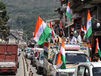 BJP workers held Tri-Color (Tiranga) Rally in Baramulla Jammu and Kashmir India on 10 August 2022. Party workers including senior leaders li...