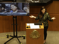 August 10, 2022, Mexico City, Mexico: Senator Kenia Lopez talks during the  session of the Permanent Commission of the Congress of the Union...