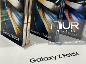 Samsung Z Fold4 is seen at the store in Krakow, Poland on August 11, 2022. (