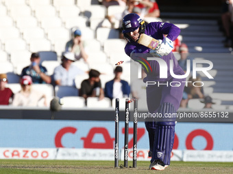 LONDON ENGLAND - AUGUST  11 : Shabnim Ismail of Oval Invincibles Women blows out Hollie Armitage during The Hundred Women match between Oval...