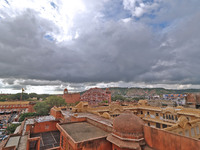 Monsoon clouds gather above the Hawa Mahal, in Jaipur, Rajasthan, India, Saturday, Aug. 13, 2022 (