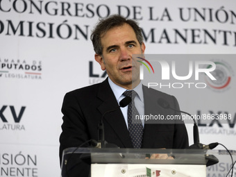 The president of the National Electoral Institute, Lorenzo Cordova, gesticulates while response media questions during a  briefing  conferen...