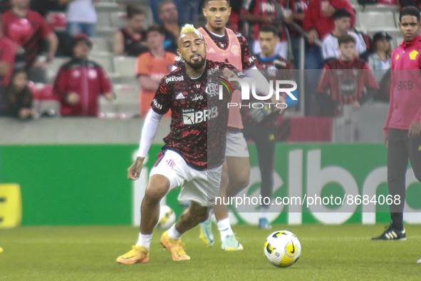 Flamengo player Vidal warming up before the match against Athletico PR at Arena da Baixada Stadium in Curitiba/PR - Brazil 