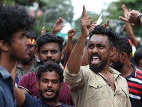 Students of the Inter-University Student Federation protest against the government of President Ranil Wickremesinghe in Colombo on 18 August...