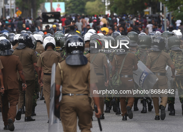Police and army disperse Protesters during the Inter-University Student Federation protest against the government of President Ranil Wickrem...