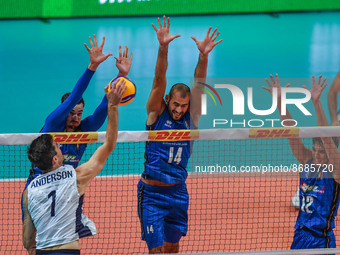 Pasteur Jacob (USA) - Simone Giannelli (Italy) - Gianluca Galassi (Italy) - Mattia Bottolo (Italy) during the Volleyball Intenationals DHL T...