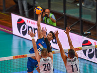 Smith David (USA) - Daniele Lavia (Italy) - Christenson Micah (USA) during the Volleyball Intenationals DHL Test Match Tournament - Italy vs...