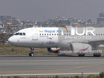 Nepal Airlines Airbus A320 aircraft as seen taxiing on the runway of Kathmandu Tribhuvan International Airport KTM for a departing flight. T...
