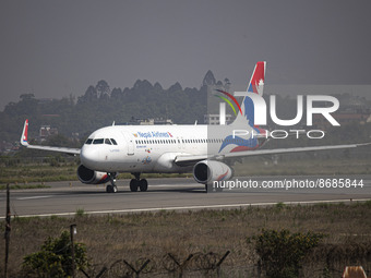 Nepal Airlines Airbus A320 aircraft as seen taxiing on the runway of Kathmandu Tribhuvan International Airport KTM for a departing flight. T...