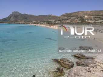 Tourism in Greece - The exotic beach of Falassarna at the western side of Crete island during a high-temperature day, heatwave. Falasarna ba...