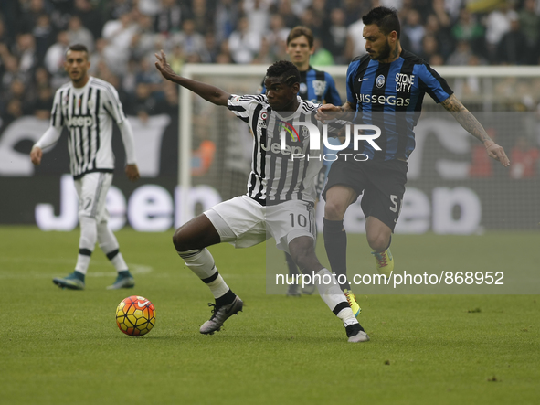 paul pogba and mauricio pinilla during the serie A match between juventus fc and atalanta at the juventus stadium of turin on october 25, 20...