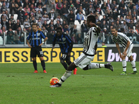 Juventus midfielder Paul Pogba (10) shoots the ball by penalty kick during the Serie A football match n.9 JUVENTUS - ATALANTA on 25/10/15 at...