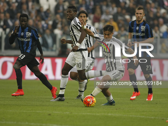 paulo dybala and paul pogba during the serie A match between juventus fc and atalanta at the juventus stadium of turin on october 25, 2015 i...