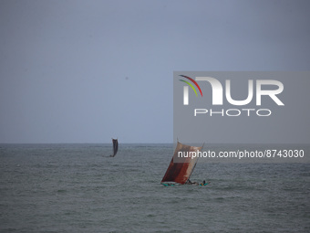 Sri Lankan fishermen use sailing boat for fishing in Negombo, Sri Lanka on August 29, 2022. (