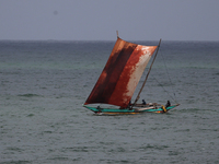Sri Lankan fishermen use sailing boat for fishing in Negombo, Sri Lanka on August 29, 2022. (