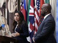 Ambassador Lana Nusseibeh ,permanent representative of the United Arab Emirates to the United Nations and Ambassador Martin Kimani permanent...