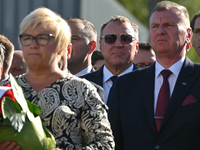 Jacek Kurski (in the center) seen at Gdansk Shipyard Gate no.2, during the ceremony commemorating the 42nd anniversary of the Gdańsk Agreeme...