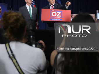 Dr. Mehmet Oz, Republican candidate for the Pennsylvania U.S. Senate seat replies to questions during a press conference in Philadelphia, PA...