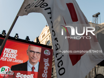 The secretary of the Democratic Party, Enrico Letta during the opening demonstration of the election campaign of the Roman PD in Piazza Sant...