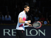 Marin Cilic (CRO) during a match against Rafael Nadal in the eight-finals of the Swiss Indoors at St. Jakobshalle in Basel, Switzerland on O...