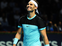 Rafael Nadal during a match against Marin Cilic (CRO) in the eight-finals of the Swiss Indoors at St. Jakobshalle in Basel, Switzerland on O...