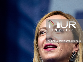 Leader of Fratelli d’Italia Giorgia Meloni during the campaign event of Bothers of Italy (Fratelli d’Italia) in L’Aquila, Italy, on Septembe...