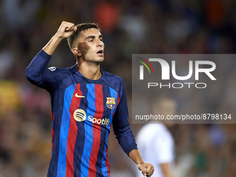 Ferran Torres left winger of Barcelona and Spain celebrates after scoring his sides first goal during the UEFA Champions League group C matc...