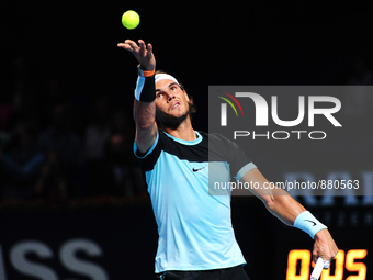 Rafael Nadal during a match against Richard Gasquet (FRA) in the semi finals of the Swiss Indoors at St. Jakobshalle in Basel, Switzerland o...