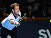 Richard Gasquet (FRA) during a match against Rafael Nadal in the semi finals of the Swiss Indoors at St. Jakobshalle in Basel, Switzerland o...
