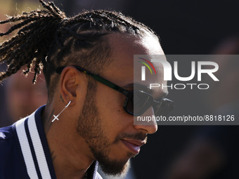 Lewis Hamilton of  Mercedes arrives at he Formula 1 Italian Grand Prix practice three at Circuit Monza, on September 10, 2022 in Monza, Ital...