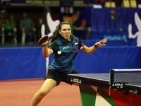 Yousra Helmy, competes during the women's final match between Egypt and Dina Meshref of Egypt at the ITTF Africa Senior Championships 2022 i...