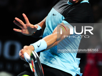 Rafael Nadal during a match against Roger Federer in the final of the Swiss Indoors at St. Jakobshalle in Basel, Switzerland on November 1,...