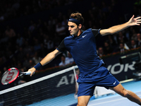 Roger Federer during a match against Rafael Nadal in the final of the Swiss Indoors at St. Jakobshalle in Basel, Switzerland on November 1,...