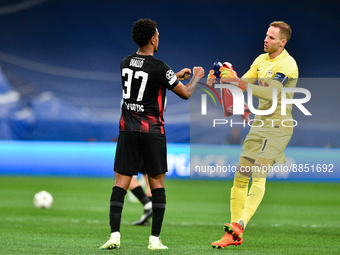 Abdou Diallo and Peter Gulacsi during UEFA Champions League match between Real Madrid and RB Leipzig at Estadio Santiago Bernabeu on Septemb...