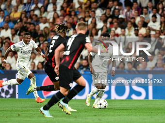 Vinicius Junior during UEFA Champions League match between Real Madrid and RB Leipzig at Estadio Santiago Bernabeu on September 14, 2022 in...
