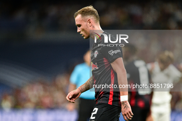 David Raum during UEFA Champions League match between Real Madrid and RB Leipzig at Estadio Santiago Bernabeu on September 14, 2022 in Madri...