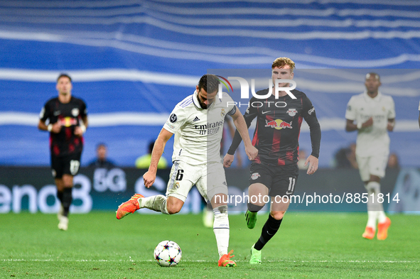 Nacho and Timo Werner during UEFA Champions League match between Real Madrid and RB Leipzig at Estadio Santiago Bernabeu on September 14, 20...