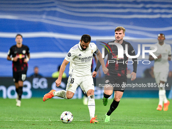 Nacho and Timo Werner during UEFA Champions League match between Real Madrid and RB Leipzig at Estadio Santiago Bernabeu on September 14, 20...