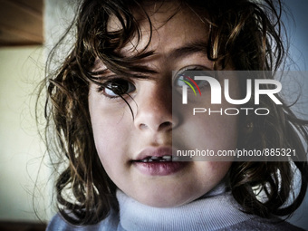 A Syrian girl in a Hotel in Kos, on November 1, 2015. Many Syrians living around the Island of Kos Greece in hotels as the tourist season en...