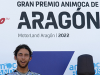 Enea Bastianini (23) of Italy and Gresini Racing MotoGP celebrates victory after the race of Gran Premio Animoca Brands de Aragon at Motorla...